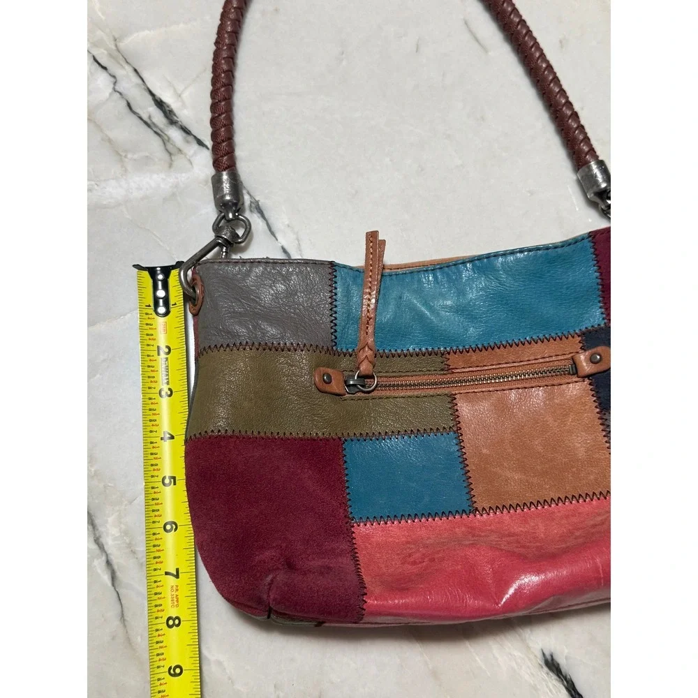 The Sak Patchwork Leather Suede Hobo Bag Multicolor Braided Handle Boho